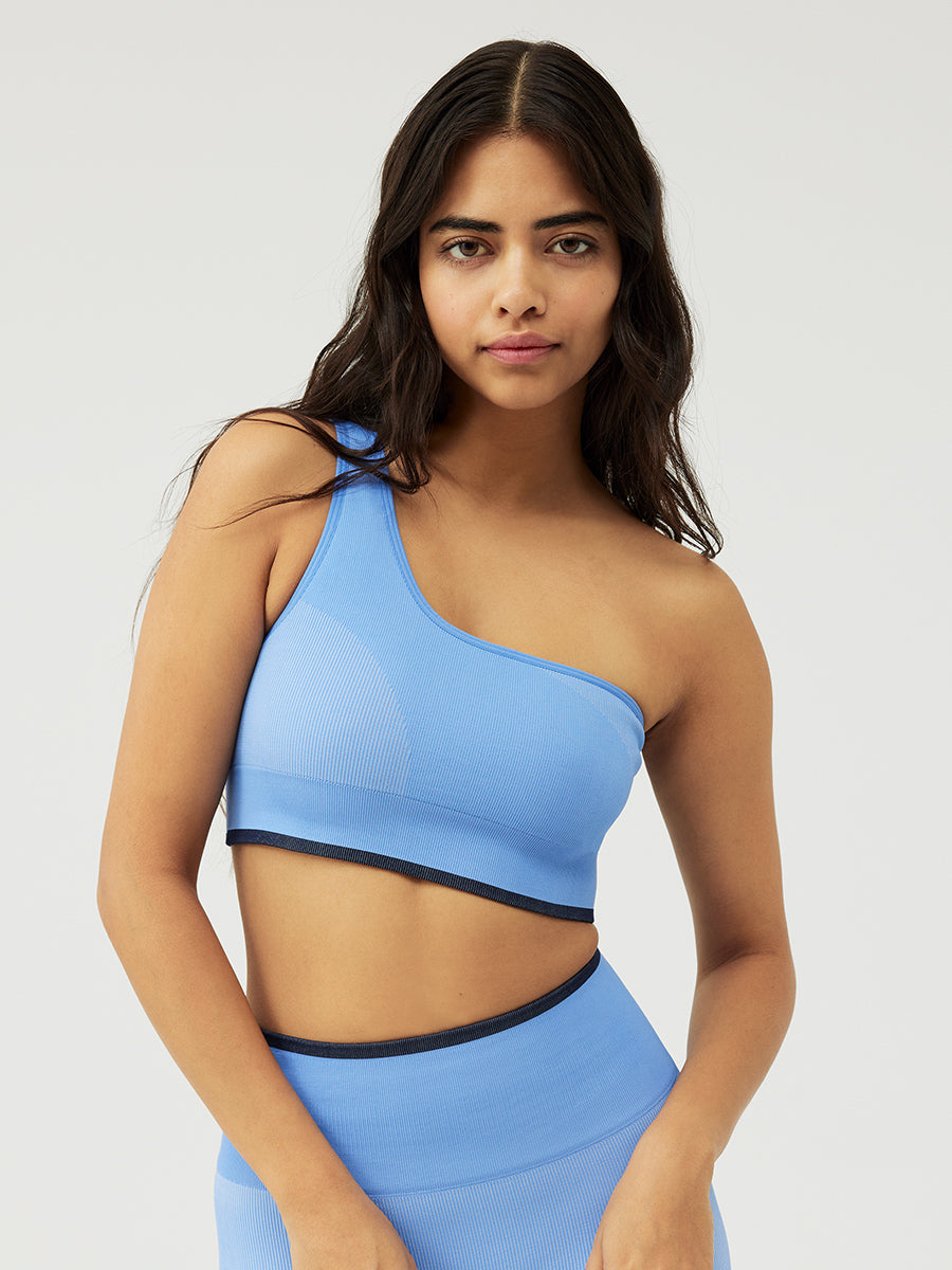 MELYUM Womens Asymmetrical One Shoulder Longline Sports Bra with Built-in  Supportive Crop Top